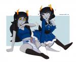 black_hair clothing diaper duo eyewear feces female glasses grey_body grey_skin hair heart_symbol horn not_furry scatplay soiled_diaper soiling stink_fumes stink_lines text unclean_diaper used_diaper merunyaa homestuck ms_paint_adventures aranea_serket vriska_serket alien alien_humanoid horned_humanoid humanoid troll_(homestuck) digital_media_(artwork) source_request url