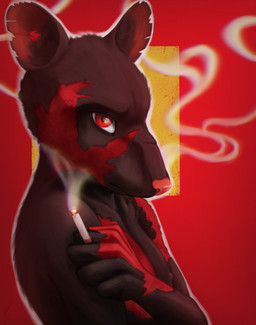 5_fingers anthro black_body black_fur burn_scar cigarette cigarette_smoke clipped_ear ear_tuft fingers fur glistening glistening_eyes holding_cigarette holding_object looking_at_viewer male nipples pink_nose red_eyes scar scars_all_over serious_face side_view simple_background smoke solo standing tuft hyacinth1971 fan_character mammal murid murine rat rodent 2025 absurd_res bust_portrait colored digital_media_(artwork) digital_painting_(artwork) hi_res painting_(artwork) portrait shaded signature