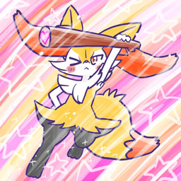 :< ambiguous_anthro ambiguous_gender anthro biped digitigrade dipstick_tail dutch_angle front_view hand_on_hip heart_symbol holding_object holding_stick markings mouth_closed on_one_leg one_eye_closed simple_background snout solo standing star_polygon stick tail tail_markings annyui0611 nintendo pokemon braixen canid generation_6_pokemon mammal pokemon_(species) 1:1 2024 digital_drawing_(artwork) digital_media_(artwork) full-length_portrait hi_res japanese_description portrait translated_description