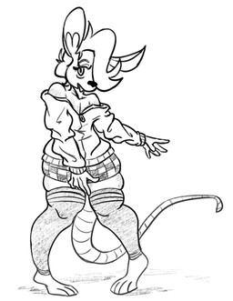 absolute_territory anthro bottomwear clothing crossdressing_male exposed_shoulder eyelashes legwear male skirt solo thick_thighs thigh_highs wide_hips zomerous_(artist) glop_(zomerous) mammal murid murine rat rodent hi_res monochrome