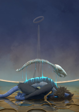 anthro bent_over blood blood_on_back blood_on_chest blue_blood blue_body blue_eyes blue_feet blue_hands blue_nose blue_skin blue_tail blush blush_lines bodily_fluids bone brown_hair colored_blood countershading dripping feet female fur genital_fluids glowing_blood gore grey_body grey_fur hair nude nude_female on_ground reflection sigil_city_of_doors skull solo spine tail unusual_blood unusual_bodily_fluids vaginal_fluid_drip vaginal_fluids pankallisti hasbro magic:_the_gathering planescape_(franchise) wizards_of_the_coast circe_(pankallisti) mammal murid murine rat rodent digital_media_(artwork) digital_painting_(artwork) hi_res painting_(artwork)