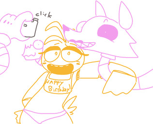 2_heads anthro beakless camera clothing duo exposed_endoskeleton female machine multi_head panties selfie smile underwear the_weaver five_nights_at_freddy's five_nights_at_freddy's_2 scottgames mangle_(fnaf) toy_chica_(fnaf) animatronic avian bird robot