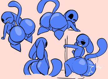anthro balls big_butt blue_body butt genitals long_tail male pole solo stripper_pole tail huamnenoughbb bunny_maloney jean_francois alien hi_res