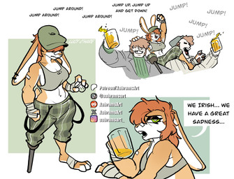3_toes 4_fingers abstract_background alcohol anthro beer beer_mug beverage big_breasts big_ears black_eyeshadow bottomwear breasts brown_body brown_fur brown_hair buckteeth clothing container crop_top cup curvy_figure dialogue drinking_glass eyelashes eyeshadow feet female fingers floppy_ears fur glass glass_container glass_cup glistening_eyelids green_eyes grey_clothing grey_crop_top grey_shirt grey_topwear group hair hand_wraps hat headgear headwear holidays instagram_logo irish light_sweater long_ears long_eyelashes looking_at_viewer makeup male midriff multicolored_body multicolored_fur newsboy_cap orange_hair pale-skinned_male pale_skin pants patreon_logo pattern_bottomwear pattern_clothing pattern_pants pegleg piercing plaid plaid_bottomwear plaid_clothing plaid_pants reddit_logo scut_tail shirt short_tail shot_glass side_boob suspenders sweater tail talking_to_viewer tear_trough teeth text tiktok_logo toes topwear trio two_tone_body two_tone_fur voluptuous voluptuous_anthro voluptuous_female white_body white_fur wraps x_logo aabramsart house_of_pain instagram jump_around patreon reddit st._patrick's_day tiktok x_(social_media) human lagomorph leporid mammal rabbit 2026 artist_name digital_drawing_(artwork) digital_media_(artwork) english_text hi_res watermark