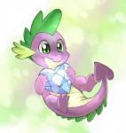 anthro crystal cute_fangs fangs green_background green_eyes heart_symbol holding_object male pupils simple_background slit_pupils smile solo tail teeth young young_anthro yassui friendship_is_magic hasbro my_little_pony mythology spike_(mlp) dragon mythological_creature mythological_scalie scalie 2012 full-length_portrait hi_res portrait signature