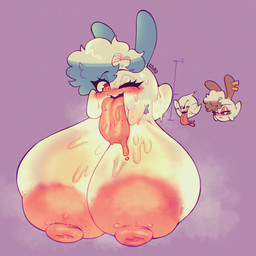 anthro armpit_hair big_breasts big_nipples bodily_fluids body_hair breasts bumpy_areola female hair huge_breasts huge_nipples hyper hyper_breasts male male/female nipples rabbit_ears red_eyes simple_background size_difference sweat tongue tongue_out white_body eldiipiid mario_bros nintendo harry_gray_(eldiipiid) marina_gray_(eldiipiid) boo_(mario) hybrid 1:1 2025 hi_res