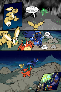 2_horns 5_panel_comic ambiguous_gender balloon balloon_with_face black_nose black_text blue_body blue_fur blue_hair blue_wings brown_body cheek_tuft claws dialogue ellipsis eyebrows eyelashes facial_tuft feathered_wings feathers feral finger_claws floating flying fur glowing grass green_eyes group hair half-closed_eyes high-angle_view horn inflatable jewelry looking_at_another looking_back low-angle_view mountain narrowed_eyes night open_mouth orange_body outside page_number pendant plant question question_mark red_eyes rock scales sky sound_effects speech_bubble star tail talking_to_another text toe_claws toony trio tuft walking white_sclera wings virmir mythology renbrand roko_kirihoko saida canid canine couatl dragon feathered_scalie feathered_snake fox mammal mythological_creature mythological_scalie reptile scalie snake 2025 absurd_res comic english_text hi_res