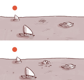 ambiguous_gender boat bubble outside sailing_boat sailing_watercraft sea sky solo sun vehicle water watercraft iguanamouth godzilla_(series) toho godzilla kaiju reptile scalie