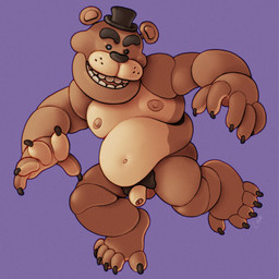 action_pose anthro belly big_nipples bow_tie brown_body claws clothing eyebrows flaccid foreskin genitals hat headgear headwear machine male nipples penis pose simple_background slightly_chubby small_eyes small_penis smile solo thick_eyebrows top_hat ravuer five_nights_at_freddy's scottgames freddy_(fnaf) animatronic bear mammal robot 1:1 hi_res