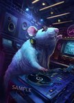 4_fingers biped chair computer detailed_background disc_jockey electronics feral fingers furniture headphones inside pink_nose sample solo nejumipro mammal murid murine rat rodent 2025 hi_res watermark