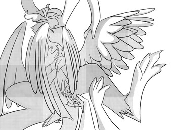 ambiguous_gender anthro biped bodily_fluids cum cum_inside disembodied_hand feathered_wings feathers female female/ambiguous genital_fluids nude open_mouth solo tail text wings one_rttdklwn the_long_quiet_(slay_the_princess) the_shifting_mound_(slay_the_princess) avian bird bird_dragon hybrid absurd_res black_and_white english_text hi_res monochrome screentone