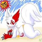 beach bikini clothed clothing detailed_background female fur markings outside red_markings sand seaside skimpy sky solo swimwear tail two-piece_swimsuit white_body white_fur cautioncat nintendo pokemon zuki generation_3_pokemon pokemon_(species) zangoose 1:1