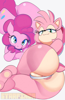 anthro anus bedroom_eyes big_butt butt duo female female/female genitals looking_at_viewer narrowed_eyes obscured_inner_labia pink_body presenting presenting_hindquarters seductive vulva wide_hips starfinga friendship_is_magic hasbro my_little_pony sega sonic_the_hedgehog_(series) amy_rose pinkie_pie_(mlp) earth_pony equid equine eulipotyphlan hedgehog horse mammal pony absurd_res hi_res
