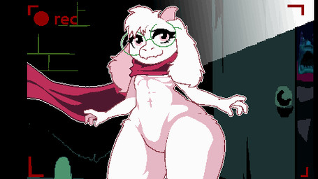 anthro bell dancing fluffy fur male nude recording standing white_body white_fur sylly_sylvie deltarune undertale_(series) kris_dreemurr ralsei bovid caprine goat mammal 16:9 animated animated_gif high_framerate low_res short_playtime widescreen