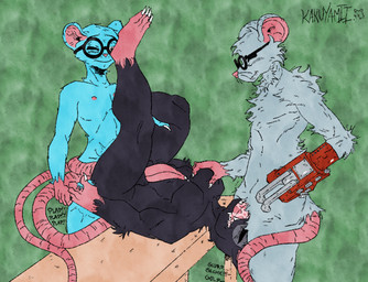 anthro black_body blue_body bodily_fluids cum cum_in_mouth cum_inside double_penetration drinking drinking_cum erection eyewear feet furniture fuzzy genital_fluids genitals glasses grey_body group group_sex male male/male male_penetrated male_penetrating male_penetrating_male nipples nude penetration penis penis_in_mouth pink_nipples plap plap_(sound) rat_tail robot_arm robotic_arm sex sex_on_table slurp swallowing table tail tail_coil threesome trio kakuyamii warhammer_(franchise) mammal murid murine rat rodent skaven absurd_res hi_res signature