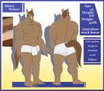 5_toes anthro biceps brown_body brown_eyes brown_hair clothing facial_hair feet front_view hair male muscular muscular_anthro muscular_male navel nipples pecs rear_view simple_background solo text toes white_background ritts henry_waters equid equine horse mammal english_text