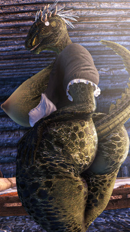 anthro areola big_breasts big_butt bottomless breasts butt clothed clothing female green_body green_scales huge_breasts huge_butt looking_back maid_uniform nipples non-mammal_breasts non-mammal_nipples scales solo tail thick_thighs uniform wide_hips mr_filmax microsoft the_elder_scrolls the_lusty_argonian_maid lifts-her-tail argonian scalie 3d_(artwork) 9:16 digital_media_(artwork) hi_res