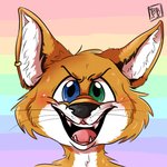 anthro black_nose blue_eyes blush ear_piercing ear_ring eyebrows fur green_eyes inner_ear_fluff lgbt_pride looking_at_viewer male orange_body orange_fur piercing pride_colors rainbow rainbow_background rainbow_pride_colors ring_piercing shading_eyes simple_background smile solo teeth teeth_showing tuft whiskers white_body white_fur bonybones alexander_the_fox canid canine fox mammal 1:1 digital_media_(artwork) headshot_portrait hi_res icon portrait signature