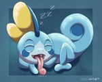 ambiguous_gender bodily_fluids drooling_on_ground excessive_saliva eyes_closed feral long_tongue macro open_mouth saliva sleeping solo sound_effects tongue vowelless vowelless_sound_effect zzz suddendraft nintendo pokemon generation_8_pokemon pokemon_(species) sobble 2019 5:4 hi_res