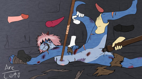 abuse animal_genitalia animal_penis anthro areola bandage bandage_on_face bandaged_arm barely_visible_nipples blood blue_body bodily_fluids bottomwear breast_impalement breast_squish breasts canine_genitalia canine_penis clenched_teeth clothing crying disembodied_foot disembodied_head disembodied_penis feet female forced forced_spreading forced_spreading_legs gag gagged gang_rape gangbang genital_fluids genital_mutilation genital_torture genitals gore group group_sex hematomas humanoid_genitalia humanoid_penis imminent_gangbang impalement improvised_dildo improvised_sex_toy lying lying_on_ground male male/female melee_weapon mutilation nipples nude nude_female on_front on_ground penetration penis rape red_eyes scratches sex solo_focus spread_legs spreading squish squished_breast struggling sword tears tears_of_desperation tears_of_pain teeth torn_bandages torn_bottomwear torn_clothing vaginal vaginal_fluids vaginal_penetration vulva weapon wounded arc_rose mythology dragon mythological_creature mythological_scalie scalie digital_drawing_(artwork) digital_media_(artwork) flat_colors
