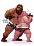 anthro body_hair bulge chest_hair clothing duo eyewear furry-specific_brand glasses looking_back male manly musclegut muscular muscular_male pubes scared underwear wearing_glasses senor_nutria rudderbutts grizzlyear_(grizzlyear34) kotaro_(tarone_workshop) bear mammal hi_res