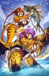 anthro bow_(weapon) clothed clothing duo female hair muscular purple_eyes purple_hair ranged_weapon skimpy smile weapon wings jesonite tyla_(jesonite) xilimyth cheetah felid feline mammal pantherine tiger hi_res