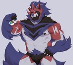 2024 5_fingers abs anthro anthrofied biceps biped black_nipples blue_body blue_fur blue_nose blue_pubes blue_tail bulge bweno_v claws clothed clothing colored fingers fur generation_8_pokemon hi_res humanoid_hands legendary_pokemon male muscular muscular_anthro muscular_male navel nintendo nipples pokeball pokemon pokemon_(species) pubes red_body red_eyes red_fur solo speedo speedo_only swimwear tail topless white_body white_fur zamazenta