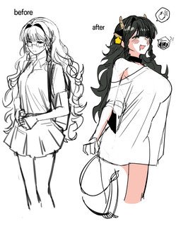 2_horns afterimage apple backpack bangs before_and_after big_breasts black_ears black_hair black_text blush blush_lines bodily_fluids bottomwear braided_hair breasts brown_eyes clothing collared_shirt curly_hair dress_shirt drooling ear_piercing ear_tag eyelashes eyewear fangs female female_human female_humanoid food fruit glasses hair headpat horn human_to_humanoid intelligence_loss long_hair motion_lines open_mouth open_smile oversized_clothing oversized_shirt oversized_topwear piercing plant pleated_skirt saliva shirt short_horn short_sleeves skirt small_horn smile solo species_transformation t-shirt tail tail_motion tail_tuft tailwag tan_horn tan_inner_ear teeth text topwear transformation tuft white_clothing white_shirt white_t-shirt white_topwear dawm animal_humanoid bovid bovid_humanoid bovine bovine_humanoid cattle_humanoid human humanoid mammal mammal_humanoid 2026 absurd_res english_text hi_res sketch