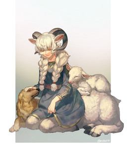 animal_ears braided_pigtails clothed clothed_female clothed_taur clothing female feral fur group hair headpat hooves light_body light_skin lying trio white_body white_fur white_hair mullmull bovid bovid_taur canid canine canis caprine caprine_taur domestic_dog humanoid_taur mammal mammal_taur sheep sheep_taur taur 2020