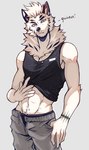 anthro bottomwear casual_clothing clothed clothing clothing_lift male muscular pants pose shirt shirt_lift solo tank_top topwear underwear md_white md._(md_white) canid canine canis mammal wolf absurd_res hi_res