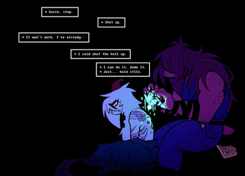 anthro arm_scar arm_wraps armwear back_scars boots bottomwear claws clothed clothing dark_lighting denim denim_bottomwear denim_clothing dramatic_lighting duo ear_piercing eyelashes eyewear female femboy footwear freckled_arms freckled_shoulders freckles furgonomics hair healing healing_magic horn jeans kneeling magic male male/female messy_hair muscular muscular_anthro muscular_arms muscular_female nails pants piercing robe scar scared scarf scars_all_over serious shirt shoes sitting size_difference slim slim_anthro slim_male spiked_boots spiked_clothing spiked_footwear spikes tank_top text topless topwear undressing wraps wristband xexeezy deltarune mythology undertale_(series) ralsei susie_(deltarune) bovid caprine darkner dinosaur dragon goat lightner mammal monster mythological_creature mythological_scalie prehistoric_species reptile scalie english_text