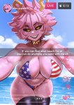 american_flag american_flag_bikini bikini breasts cleavage clothed clothing female flag_bikini flag_swimwear hair not_furry pink_body pink_hair solo swimwear text two-piece_swimsuit united_states_of_america aestheticc-meme my_hero_academia ashido_mina humanoid absurd_res english_text hi_res