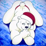 anthro ass_up black_nose brown_eyes butt christmas_clothing christmas_headwear closed_smile clothed clothing front_view fur hat headgear headwear high-angle_view holidays looking_at_viewer male mouth_closed muscular muscular_anthro muscular_male on_ground pose red_clothing red_thong red_underwear santa_hat scut_tail short_tail smile solo sparkles sparkling_clothing tail thong topless topless_anthro topless_male underwear white_body white_fur fabfelipe christmas bear mammal polar_bear ursine 1:1 2017 digital_media_(artwork) hi_res pinup