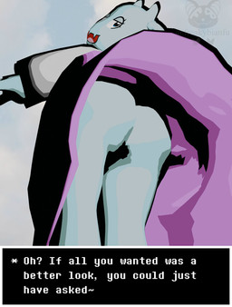 anthro bottomless butt clothed clothing detailed_background dress eyelashes female floppy_ears half-closed_eyes horn looking_at_viewer looking_back low-angle_view narrowed_eyes sky solo text upskirt freakybianfu undertale undertale_(series) toriel bovid caprine goat mammal 3d_(artwork) cel_shading digital_media_(artwork) english_text hi_res shaded