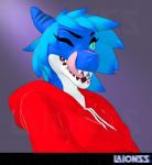 anthro clothing female hair hoodie one_eye_closed solo teeth tongue topwear wink laionss fish marine shark