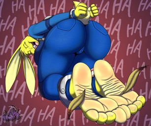 4_toes 5_fingers anthro barefoot bdsm big_breasts big_butt bondage bottomwear bound breasts butt camel_toe clothed clothing cuffed_ankles cuffed_wrists denim denim_bottomwear denim_clothing eyes_closed feathers feet female fingers foot_fetish foot_focus foot_play fur huge_breasts huge_butt jeans kneeling laugh looking_back open_mouth pants police police_uniform restraints shirt simple_background soles solo submissive tail text thick_thighs tickle_fetish tickle_torture tickling tickling_feet toes topwear uniform wide_hips berk_rider jenn_hare hare lagomorph leporid mammal rabbit 2025 6:5 absurd_res english_text hi_res