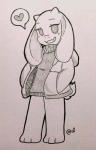 alternate_universe anthro barefoot biped clothed clothing feet female fur heart_symbol hoodie horn jacket simple_background solo thick_calves thick_leg thick_thighs topwear ai-surii altertale undertale undertale_(series) toriel toriel_(altertale) boss_monster_(undertale) bovid caprine mammal hi_res monochrome