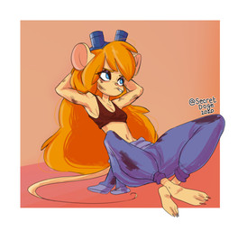 anthro barefoot blonde_hair blue_eyes cigarette clothing digitigrade eyewear eyewear_on_head feet female goggles goggles_on_head hair hands_behind_head leaning_on_wall overalls shirt sitting smoking solo stained_clothing tank_top topwear secret_doge chip_'n_dale_rescue_rangers disney gadget_hackwrench mammal mouse murid murine rodent 2020 absurd_res hi_res