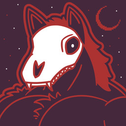 anthro arm_tuft big_muscles big_pecs bone chest_tuft detailed_background fangs fur hair huge_pecs male moon muscular muscular_anthro muscular_male neck_tuft outline pecs red_background red_body red_hair red_outline shoulder_tuft simple_background skull skull_head sky solo star starry_sky teeth trapezius tuft c4r4 terato_tamer canid canine mammal werecanid werecanine werecreature 1:1 2025 bust_portrait colored_line_art hi_res portrait restricted_palette