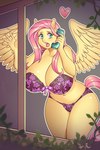 2022 2:3 5_fingers absurd_res anthro anthrofied big_breasts bra breasts cleavage clothed clothing electronics equid equine feathered_wings feathers female fingers fluttershy_(mlp) friendship_is_magic green_eyes hair hasbro heart_symbol hi_res huge_breasts landline_phone long_hair mammal my_little_pony mythological_creature mythological_equine mythology nauth navel open_mouth outline panties pegasus phone pink_hair solo thick_thighs underwear window wings yellow_body yellow_feathers