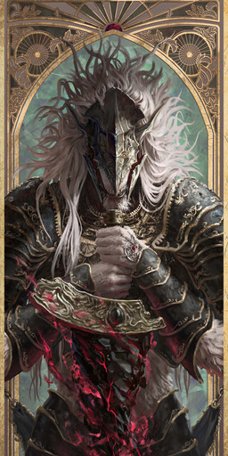 armor fur hair headgear helmet male melee_weapon obscured_eyes pauldron solo sword teeth weapon fragan_tanguy elden_ring fromsoftware maliketh_(elden_ring) canid canine mammal absurd_res hi_res