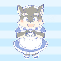anthro blue_eyes blush bottomwear brown_body brown_fur chibi clothed clothing crossdressing eyebrows fur gesture heart_gesture maid_uniform male pawpads scar skirt solo thick_eyebrows uniform ren_izayoi lifewonders tokyo_afterschool_summoners moritaka_(tas) canid canine canis domestic_dog mammal 1:1