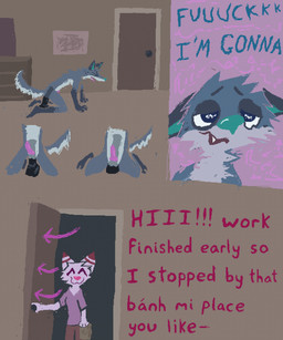 anal anal_penetration animal_dildo animal_genitalia animal_penis animal_sex_toy anthro blue_body blue_fur canine_genitalia canine_penis closed_smile detailed_background dialogue dildo dildo_in_ass dildo_insertion door duo equine_dildo erection eyes_closed female fur genitals imminent_orgasm knot knotted_penis male male_penetrated mouth_closed nude_male object_in_ass penetration penis sex_toy sex_toy_in_ass sex_toy_insertion smile text demensa emil_(demensa) canid canine canis coyote domestic_dog mammal 2024 comic digital_media_(artwork) english_text hi_res