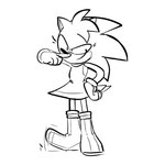 anthro boots clothing cosplay dress female footwear impression shoes solo tapping_foot lettuce_(artist) sega sonic_the_hedgehog_(series) amy_rose eulipotyphlan hedgehog mammal 1:1 2025 black_and_white monochrome