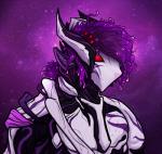 abstract_background ambiguous_gender armor glowing horn machine red_eyes solo space star zeptophidia digital_extremes tencent warframe nidus_(warframe) alien robot tenno 2019 signature