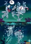 absurd_res asphyxiation bubble choking cuphead_(character) cuphead_(game) drowning duo genitals hi_res holding_breath ichduhernz male mugman penis pictographics puffed_cheeks swimming underwater water