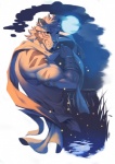 anthro clothing hair looking_at_viewer male moon muscular muscular_anthro muscular_male night scarf solo wristband tkfkd5362 ambient_arthropod ambient_firefly ambient_insect arthropod beetle elateroid felid firefly insect mammal pantherine tiger digital_media_(artwork)