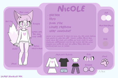 anthro big_tail black_nails bra bra_strap casual_nudity claws clothed clothing colored_nails costume eyewear female fur genitals glasses hair half_naked humanoid_hands innocence long_hair nails paws pink_body pink_eyes pink_fur round_glasses skinny solo tail text underwear vulva wearing_glasses young young_female anonymous_nicole nicole_(anonymous_nicole) canid canine fox mammal 2025 character_name hi_res model_sheet