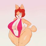 anthro big_breasts bikini breasts clothing female hand_on_hip huge_breasts mature_anthro mature_female one-piece_swimsuit one_eye_closed simple_background sling_bikini solo swimwear thick_thighs two-piece_swimsuit pokebii june_(jinu) canid canine canis domestic_dog mammal shiba_inu spitz 1:1 hi_res