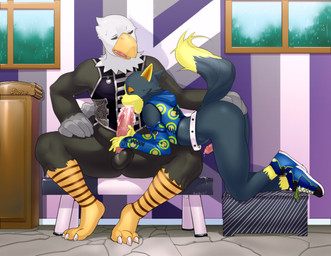 anal anal_fingering anthro arm_warmers armwear balls barefoot beak big_penis black_balls black_body black_fur bodily_fluids bottomless clothed clothed_sex clothing cum cum_in_mouth cum_inside duo erection feet fellatio fellatio_while_penetrated femboy fingered_while_fellating fingering fingering_partner fluffy fluffy_tail footwear foreskin fur genital_fluids genitals happy humanoid_genitalia humanoid_penis interspecies jacket male male/male male_penetrated male_penetrating male_penetrating_male non-mammal_balls oral oral_penetration orgasm paws penetration penile penis penis_size_difference precum sex shoes spread_legs spreading tail topwear tokifuji animal_crossing nintendo apollo_(animal_crossing) wolfgang_(animal_crossing) accipitrid accipitriform avian bald_eagle bird canid canine canis eagle mammal sea_eagle wolf hi_res
